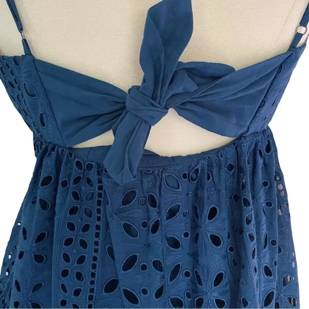 J.Crew NWT Chic blue midi dress with eyelet stylish back tie detail Size 16
